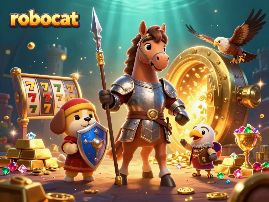 Engage with robocat's thrilling slots through an epic scene of knights and treasures.